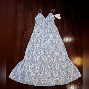 YAS White Blue Maxi Cotton Spagetti Open Back Dress Size 8  M